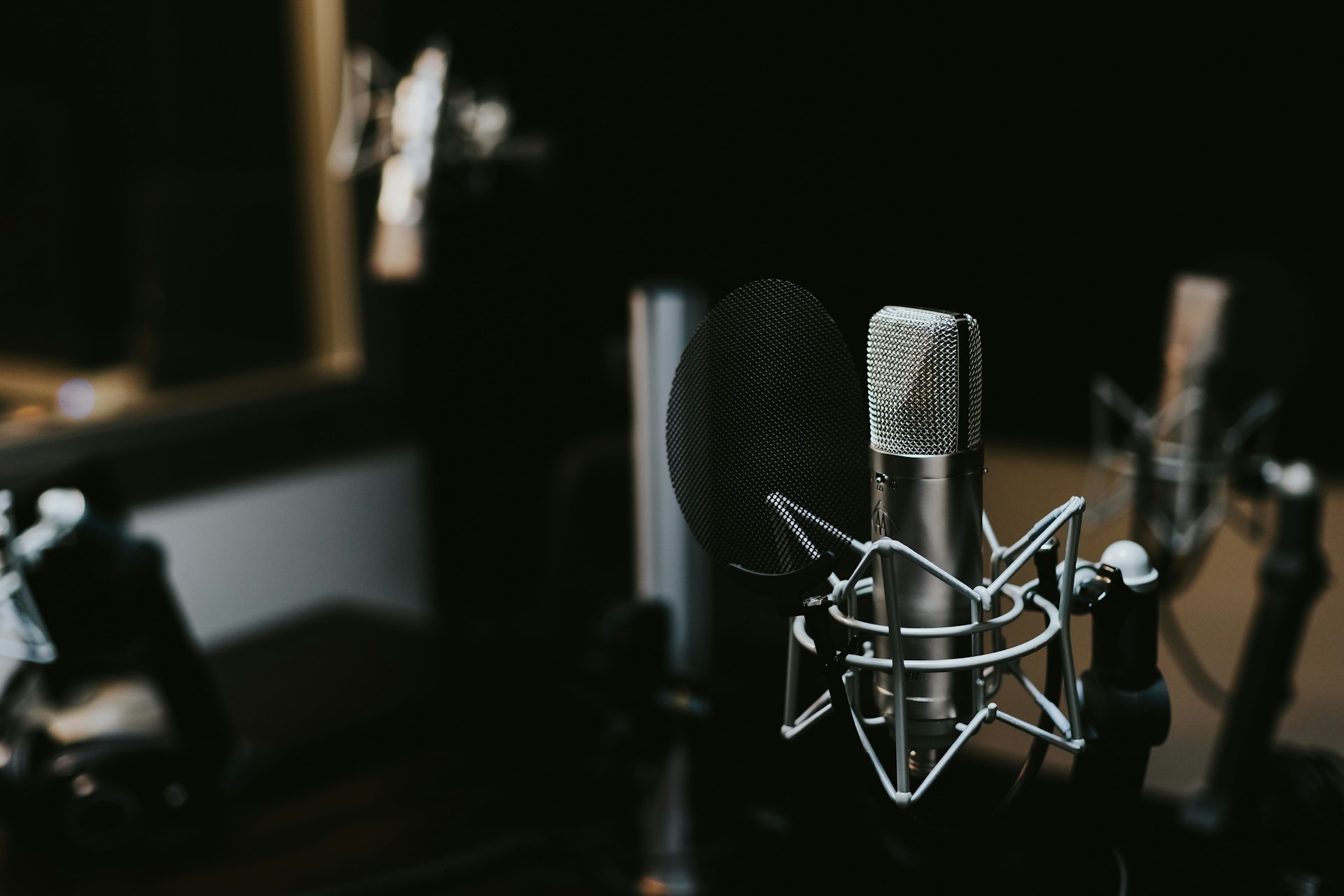 Professional microphone in recording studio